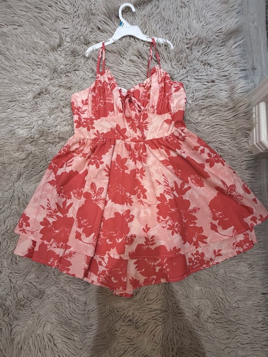 SHEIN Dresses & Skirts - SHEIN Coral Pink Floral Tiered Sundress with Spaghetti Straps